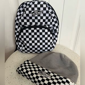 Vans classic check mini backpack and grey check beanie hat like new